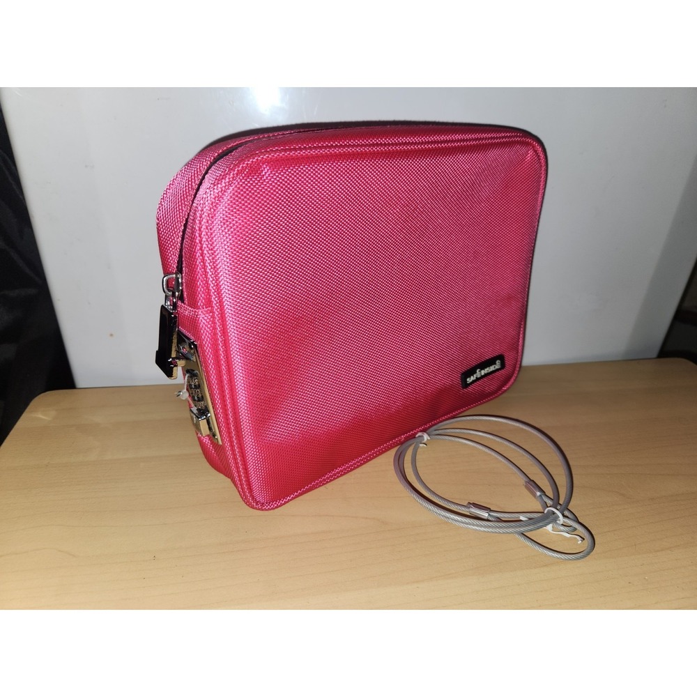 Locking Privacy Pouch LARGE PINK Combo Latch, Secure Tether, BAG SAFE 10.2x7.8x2